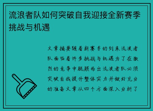 流浪者队如何突破自我迎接全新赛季挑战与机遇